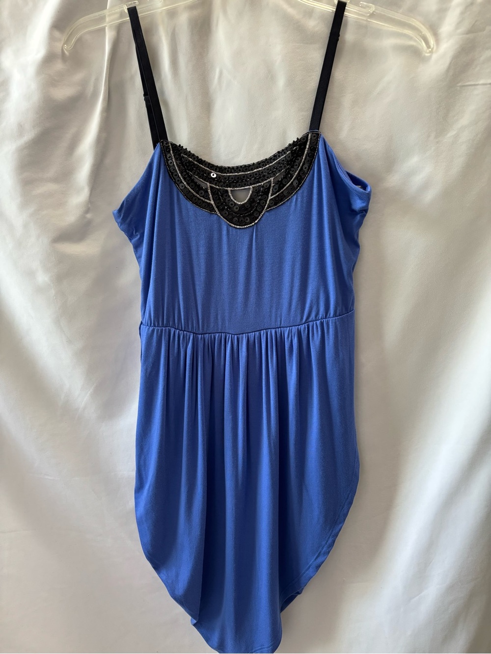 Solemio Royal Blue Maxi Dress Black Sequin Embellished Neckline Strappy M
